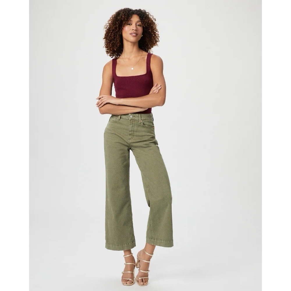 Paige Anessa Wide Leg Jeans Size 25 High Waist Vintage Mossy Green 5612208-5498